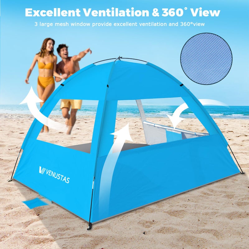 Venustas Beach Tent Sun Shelter for 3/4-5/6-7/8-10 Person, UPF 50+ UV Protection Beach Canopy, Lightweight and Easy Setup Cabana, Portable Shade Tent - Image 4